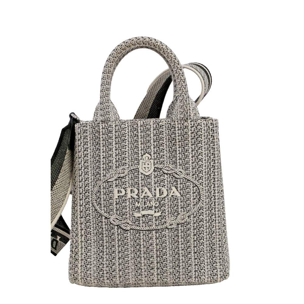Prada Ricamo Jacquard Logo Embroidered Black Talco Leather Tote Shoulder Bag - Picture 3 of 16